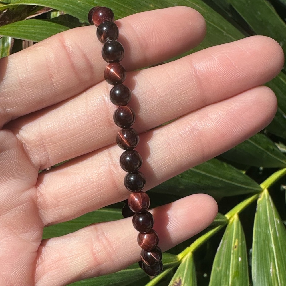 B59. AAA 6mm Natural Red Tiger’s Eye Beaded Bracelet Made in Maui